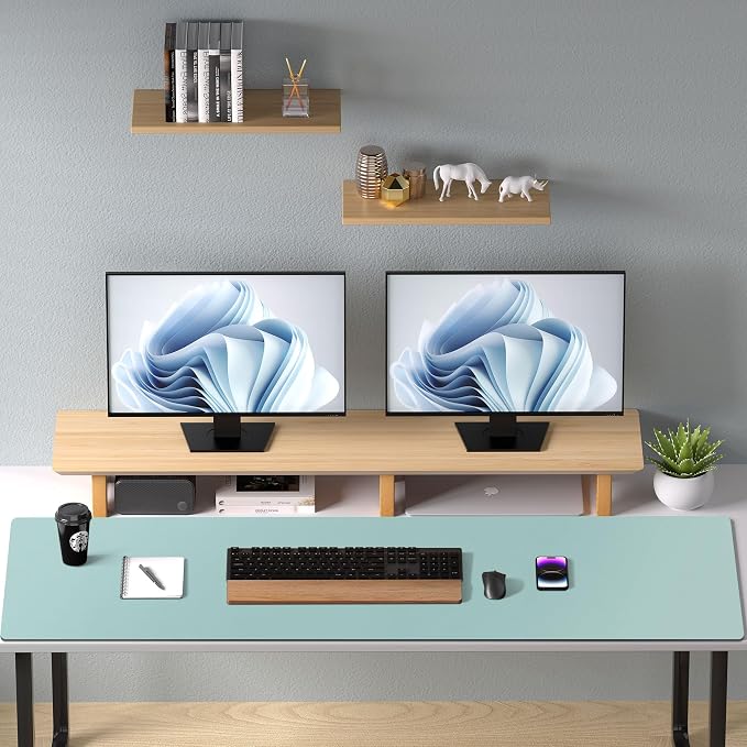 Aothia Faux Leather Desk Mat – Large Mouse Pad, Non-Slip PU Leather Blotter, Waterproof Writing Surface for Office and Home (Light Blue, 47.2" x 23.6")