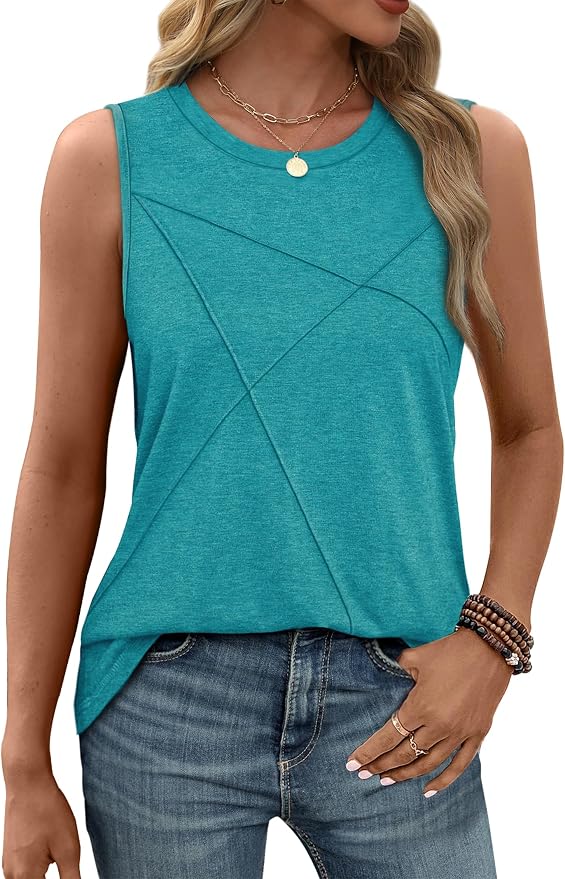 WIHOLL Women's Sleeveless Summer Crewneck Loose Fit Tank Tops