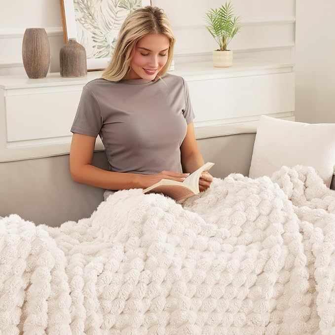 Whale Flotilla Soft 3D Jacquard Fleece Throw Blanket for Couch & Bed, Ivory | Super Cozy Lightweight Plush Fluffy Throw, Luxury Decorative All‑Season Couch Cover Blanket for Sofa & Office Chair, 50"x60"