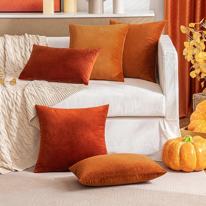 MIULEE 12x20 Inch Lumbar Velvet Fall Throw Pillow Covers Burnt Orange | Pack of 2 Soft Solid Decorative Pillow Covers, Modern Luxury Home Decor, for Chair Couch Sofa Bedroom Livingroom