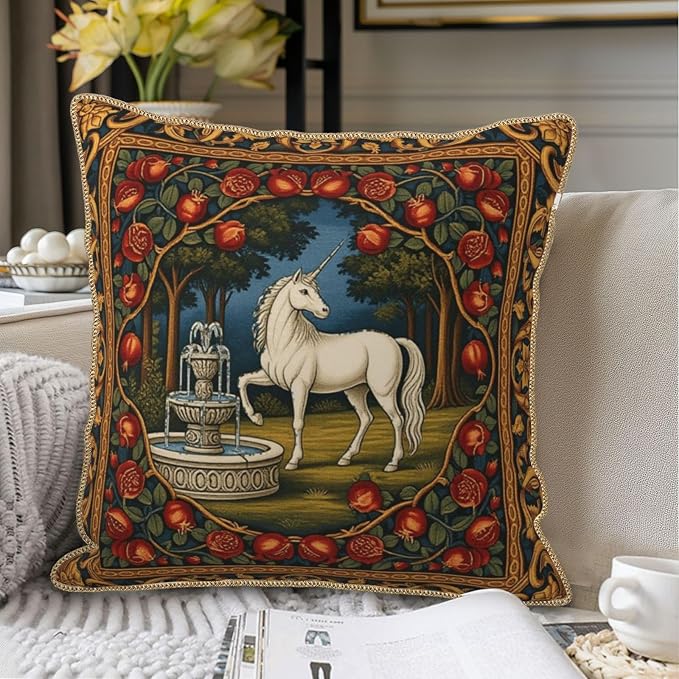 Vintage Horse Floral Velvet Pillow Covers 16x16 Inch Tapestry Art Flowers Throw Pillows for Couch Cushion Covers Pillowcase European French Country Pillow Cases for Sofa Bed Bedroom