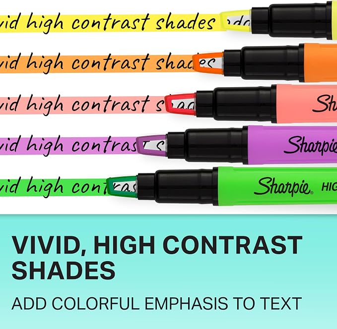 Sharpie Clear View Highlighter Sticks, Chisel Tip Highlighter Market Set, Essential School & Teacher Supplies, Smear Resistant, Assorted Color Highlighters, 8-Pack