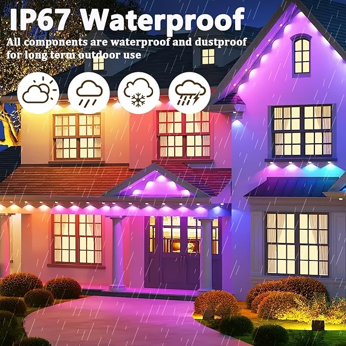 Permanent Outdoor Lights - 150FT Smart Outdoor Eaves Light with App/Remote Control,Music Synchronization, IP67 Waterproof, LED Eaves Lights for Patio/Eave/Party Decorations (150FT)