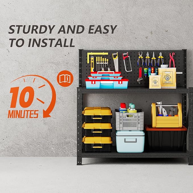 Set of 2 Widened Heavy Duty Workbench with Pegboard, 3000LBS Capacity Work Table with Reinforce Stable Side Beams, Metal Workstation for Garage Warehouse Workshop Office