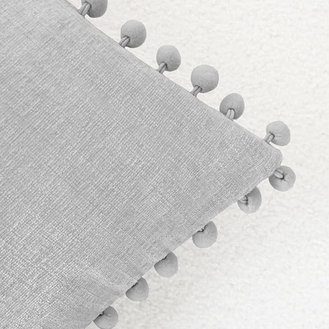 CaliTime Decorative Couch Throw Pillow Covers 22 X 22 Inches Moonbeam Gray | Pack of 2, Cozy Chenille Cushion Cases, with Pom Poms for Sofa Bed Living Room Farmhouse Home