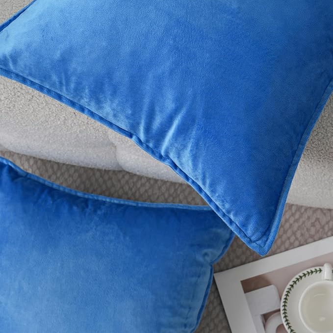 Velvet Royal Blue Throw Pillow Covers 22”x22”Pack of 2 Soft Decorative | Square Cushion Covers for Couch Sofa Bed Livingroom Car Home Decor,55x55Cm