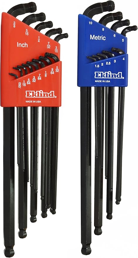 Bondhus 20599 0.050-3/8" & 1.5-10mm Stubby Ball End Hex Key DoublePK & EKLIND 17222 Double-Ball-Hex L-Key allen wrench Combo- Extra Long Inch/MM (2 sets 22pc) Pack of 1
