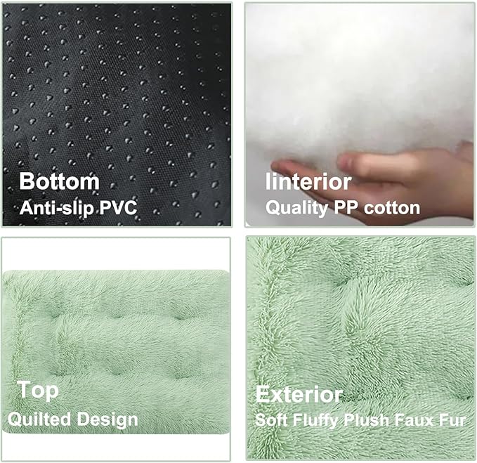 Dog Crate Mat, Dog Bed for Large Dogs, Comfy Fluffy Kennel Pad Anti-Slip for Dog beds & Furniture, Quilted Dog Bed for Pets for Medium/Small Dogs Cats (Color : Green 1, Size : 30x21)