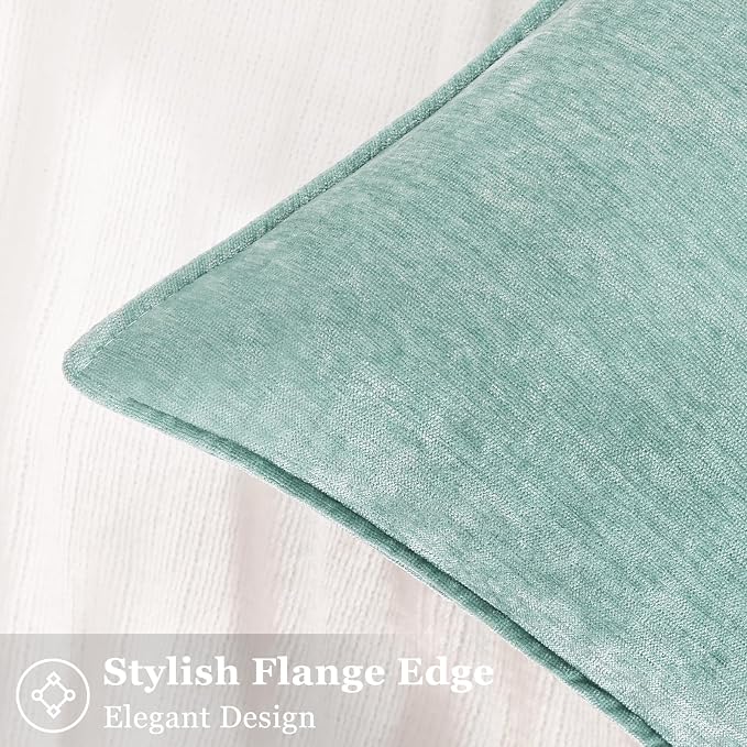 decorUhome Chenille Aqua Haze Velvet Throw Pillow Covers 26x26 Set of 2 | Fall Soft Euro Sham Couch Decorative Modern Farmhouse Pillow Cases with Elegant Design for Sofa Bed Living Room Home Decor