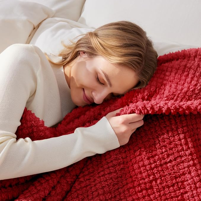 Whale Flotilla Soft Fleece Twin Size Bed Blanket, Red | 60x80 Inch, Suitable for Bed, Fluffy Fuzzy Jacquard Blankets for All Season, Lightweight and Cozy