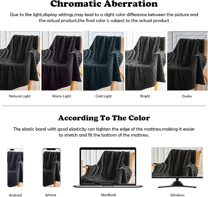 NEWCOSPLAY 3D Waffle Checkered Flannel King Blanket, Black, 90"x110" | Super Soft Cute Lightweight Decorative Premium Silky Fleece Blanket for Couch Sofa Bed, Gift for Women Men, All Season Use