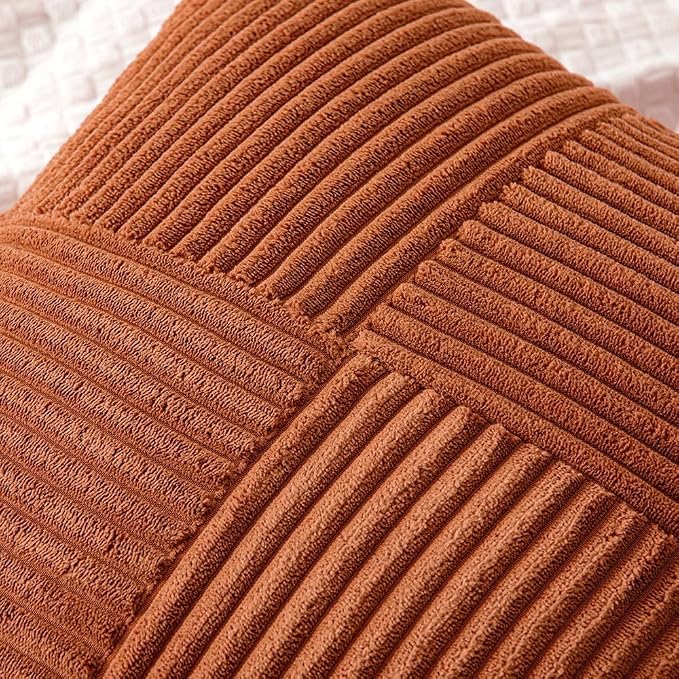 MIULEE Fall Rust Boho Decorative Throw Pillow Covers for Couch 16x16 Inch | 2 Pack, Boho Farmhouse Pillow Covers, Soft Cross Corduroy Patchwork Textured Cushion Cases For Bed Sofa
