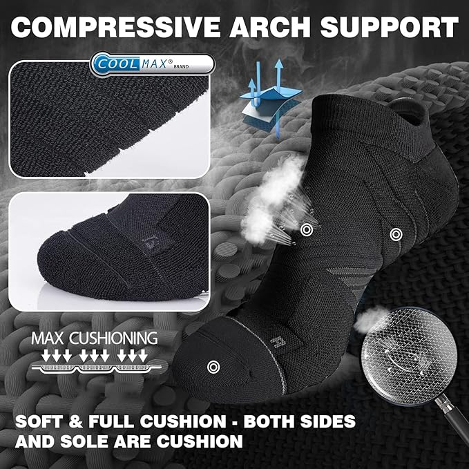 Hylaea No Show Running Athletic Anti-Blister Wicking Coolmax Socks, Seamless Anti-odor