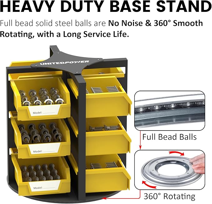 UNITEDPOWER Rotating Storage Bins, Tool Organizer, Hardware Crafts, Small Parts, Nuts and Bolts, Revolving 12 Bins Storage for Workshop, Shed, Garage, Home