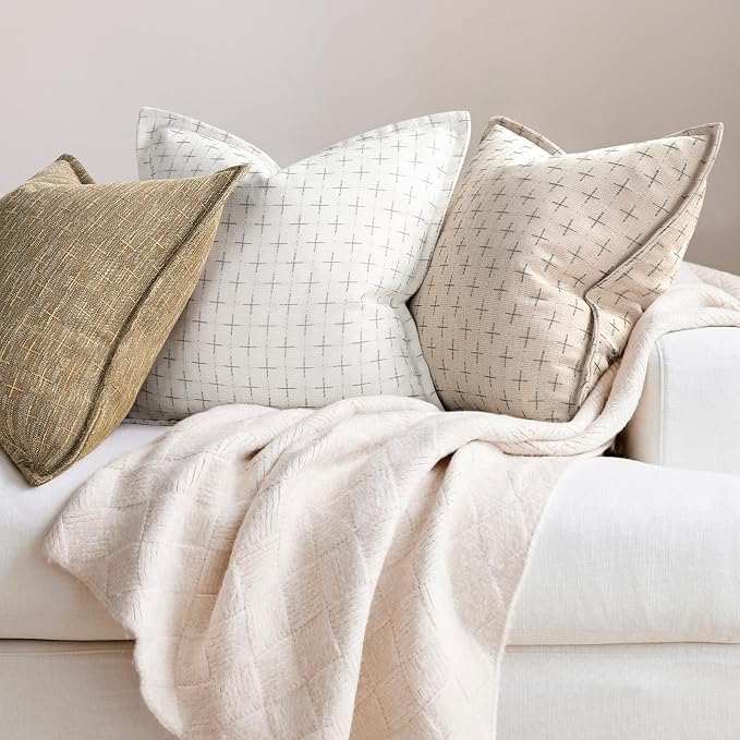 12x20 Pillow Covers Set of 2 Soft Polyester Textured Pillow Covers with Stylish Flange Edge Cozy Farmhouse Throw Pillows for Couch Bed Sofa Living Room