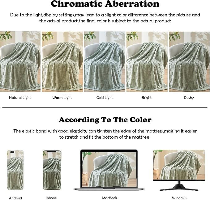 NEWCOSPLAY 3D Checkered Flannel Twin Blanket, Sage Green, 60"x80" | Super Soft Cute Lightweight Decorative Premium Silky Fleece Blanket for Couch Sofa Bed, Gift for Women Men, All Season Use