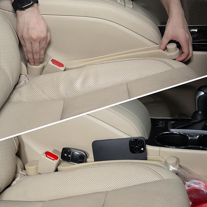 Givifive Car Seat Gap Filler Set of 2, 3IN1 Seat Side Gap Filler Plug with Storage Slot & Hook Function, Soft Foam Universal Fit Car SUV Truck Fill Gap Between Seats Console Organizer���Narrow Beige���