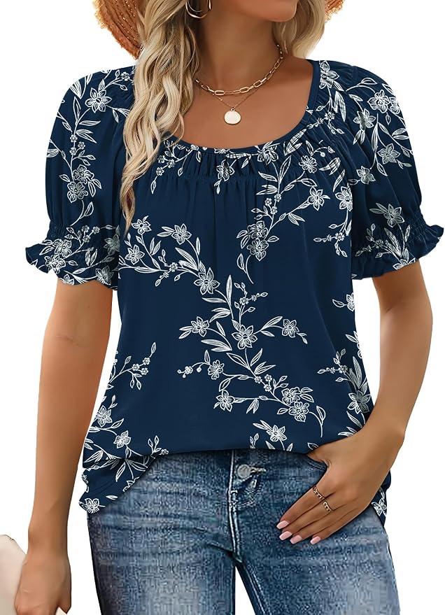 WIHOLL Womens Short Sleeve Square Neck Summer Tops Dressy Casual Blouses Trendy Clothes 2026