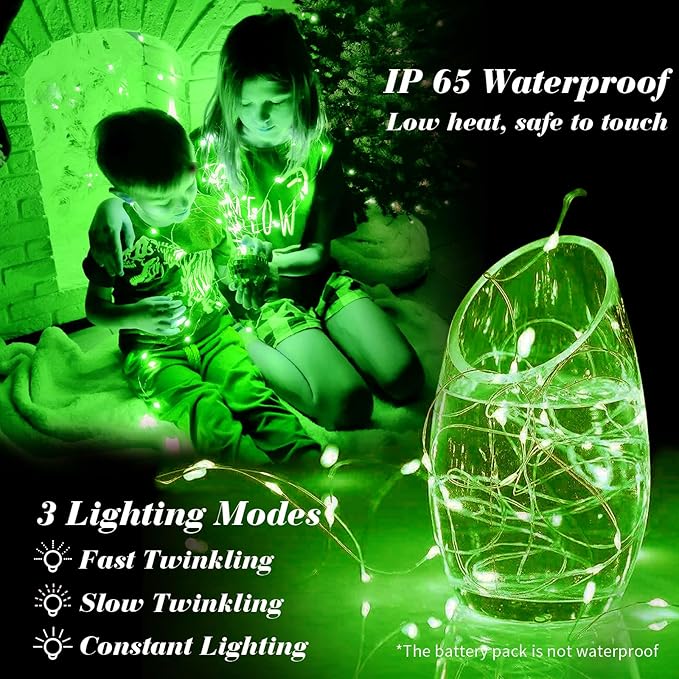 ZGWJ 24 Pack Fairy Lights Battery Operated, 7ft 20 Mini LED Fairy String Lights Silver Wire 3 Modes for DIY, Parties, Wedding, Bedroom, Halloween Christmas Decoration Green