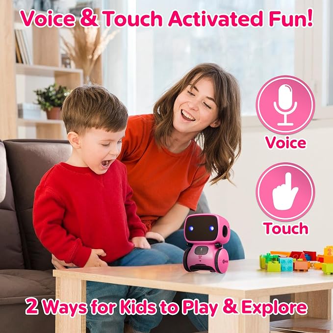 Contixo R1 Kids Robot Toy, Pink Interactive Smart Robots with Voice Control Talking Dancing Learning Touch Sensor Compact Educational Portable Toy for Boys Girls Toddlers 3-8 Years Old Birthday Gifts