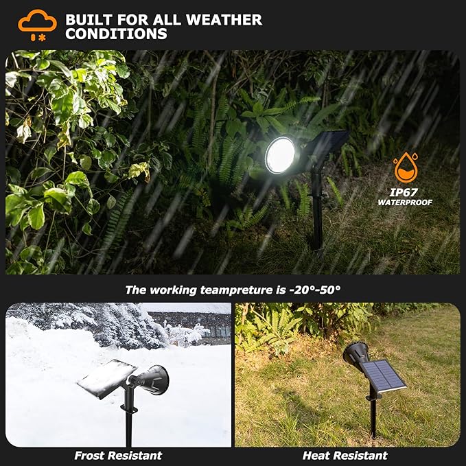 Solar Spot Lights Outdoor, 21 LEDs Brightness Solar Outdoor Lights IP67 Waterproof, 2-in-1 Adjustable Outdoor Lights Solar Powered for Yard Trees Patio Pathway Yard Flag - Cool White(6 Pack)