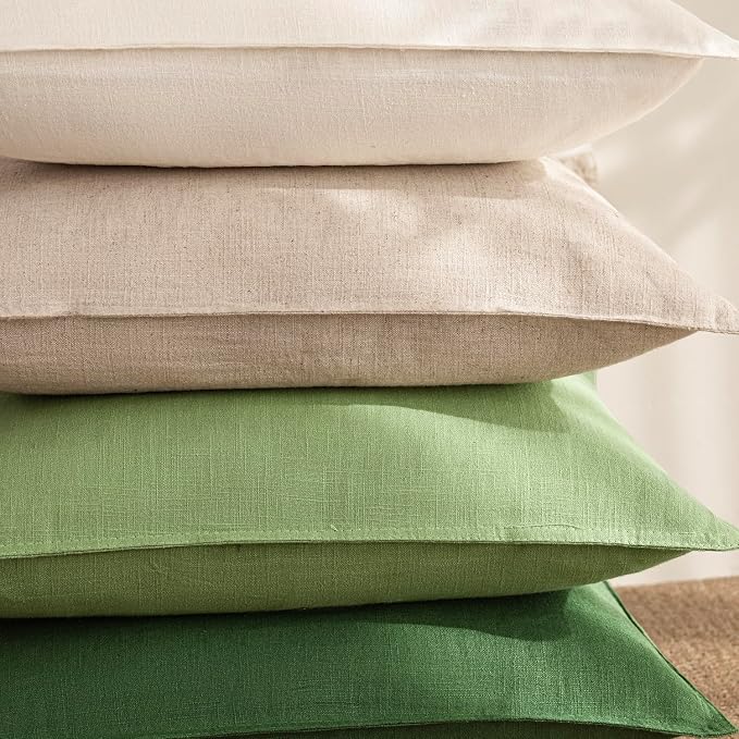 Foindtower Pack of 2, Decorative Linen Solid Throw Pillow Covers Soft Accent Euro Cushion Case Boho Farmhouse Pillowcase for Chair Couch Sofa Bedroom Living Room Home Decor 22 x 22 Inch Lime Green