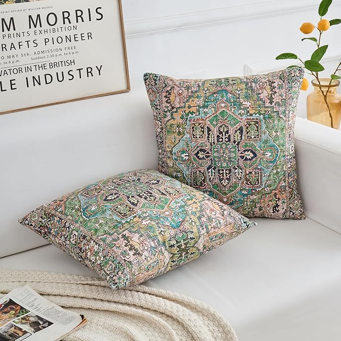 Boho Throw Pillow Covers 26x26 inch Set of 2,Boho Vintage Carpet Pattern Antique Ethnic Decor Double Sided Pattern Cushion Cover Soft Pillow Case Living Sofa Room Bed Square Pillow Cover