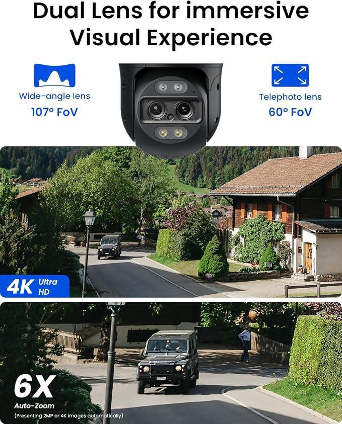 REOLINK TrackMix PoE Grey Dual-Lens PTZ Security Camera 6X Hybrid Zoom | 4K 355�� Pan & 90�� Tilt Auto Tracking, Smart Detection, 24/7 Recording, Color & IR Night Vision, Up to 512GB microSD Card