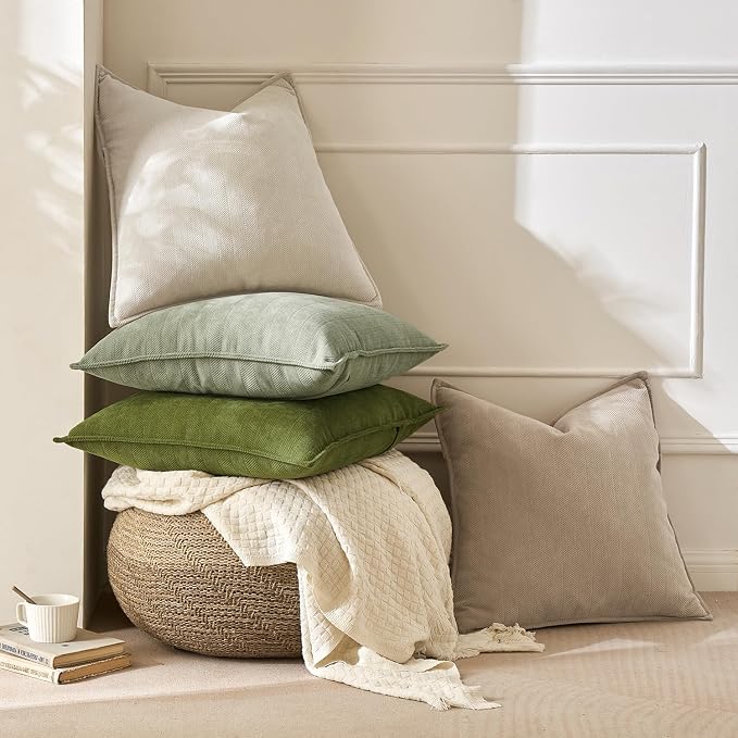 MIULEE Pack of 2 Cream Beige Decorative Chenille Pillow Covers 20x20 Inch | Soft Couch Throw Pillows,Farmhouse Cushion Covers with Elegant Design for Sofa,Bedroom,Living Room,Spring Home Decor