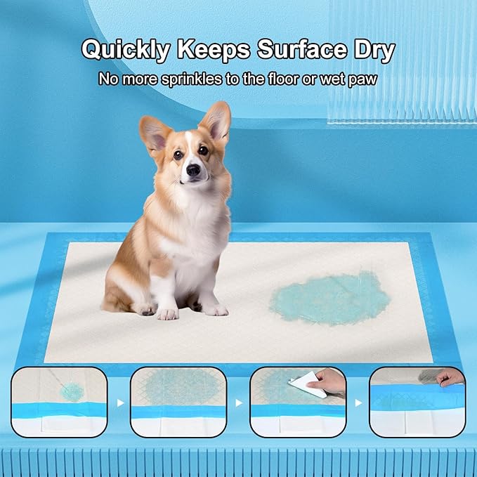 Gardner Pet Ultra Absorbent Thicker Dog Pee Pads Extra Large XL 28"x34" Leak-Proof Odor-Control Blue Puppy Training Pads Full Edge-Wrapping Pad for Dogs Dogs, Puppies, Doggie, Cats, Rabbits - 50 Ct