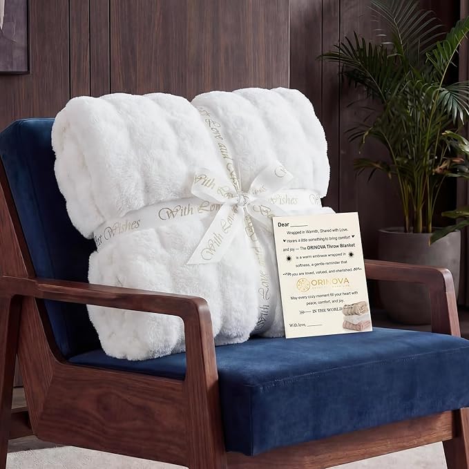 ORINOVA White Soft Twin Fluffy Blanket for Bed Living Room Furry Faux Fur Bed 60x80 Thick Fuzzy Throw Blanket Cozy Home Decor Gifts 860 GSM