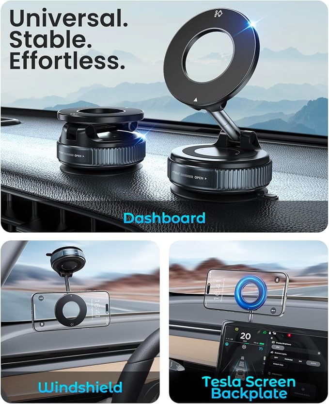 Jononser Magnetic Suction Cup Phone Mount for Magsafe, 360�� Adjustable Magnetic Car Phone Holder, Pocket Size Foldable Car Mount, Cell Phone Holders for Your Car for iPhone 17 16 15 14 13 12 Series