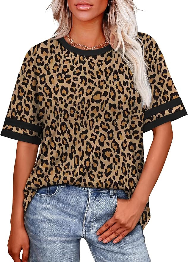 WIHOLL Womens T Shirts Loose Fit Short Sleeve Tees Crew Neck Color Block Summer Tops 2026 Fashion