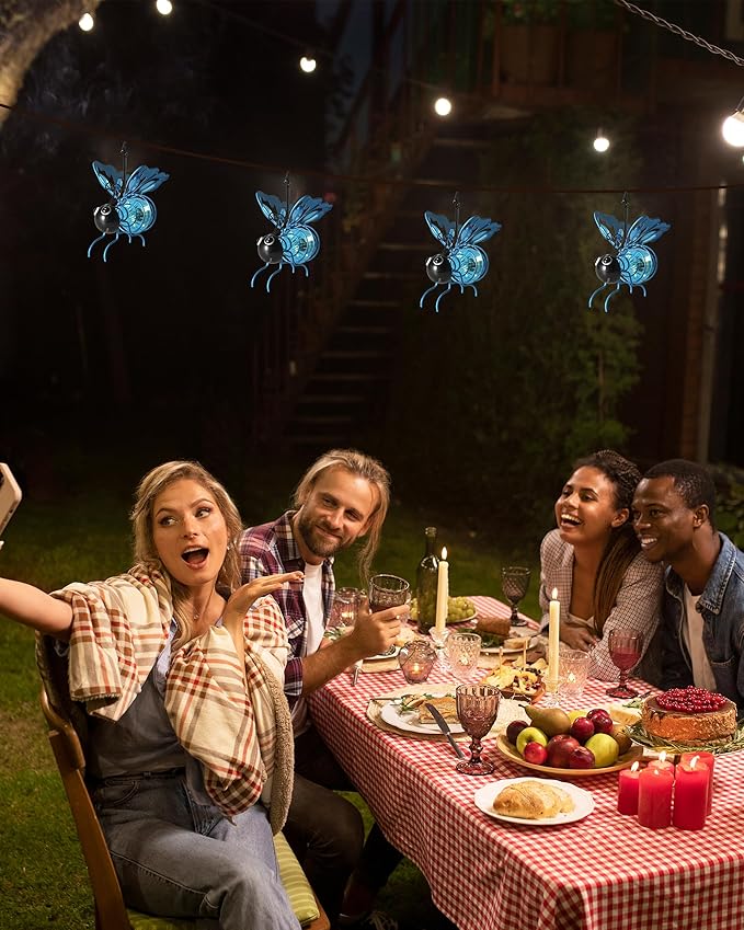 iStatue Solar Hanging Metal Butterfly Light - Weather Resistant Decorative Lights with Bouncy Springs for Garden and Patio - Spring Summer Decorations (Blue)