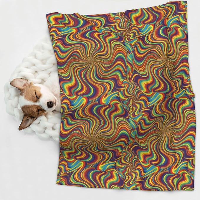Reversible Pet Blanket for Sofa Protection Pet Comfort, Psychedelic Infinity, Double Sided Design with Cozy Nubby Nap Side and Durable Smooth Play Side
