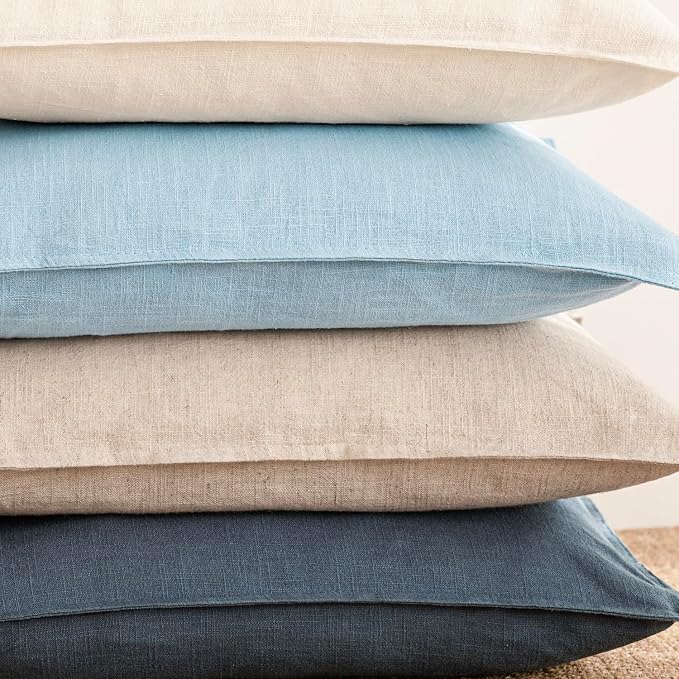 Foindtower Pack of 2, Decorative Linen Solid Throw Pillow Covers Soft Accent Euro Cushion Case Farmhouse Neutral Pillowcase for Chair Couch Sofa Bedroom Living Room Home Decor 20 x 20 Inch Light Blue