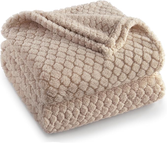 Exclusivo Mezcla Soft Fleece Queen Size Blanket for Bed, Camel | Jacquard Lightweight Cozy Bed Blanket, Breathable Decorative Fuzzy Textured All Season Use, 90x90 Inches