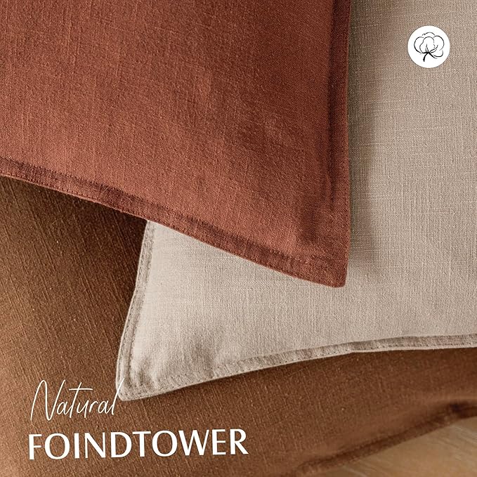 Foindtower Pack of 2, Decorative Linen Soild Throw Pillow Covers Soft Accent Cushion Case Farmhouse Neutral Pillowcase for Chair Couch Sofa Bedroom Living Room Home Decor 24 x 24 Inch Fall Rust Orange