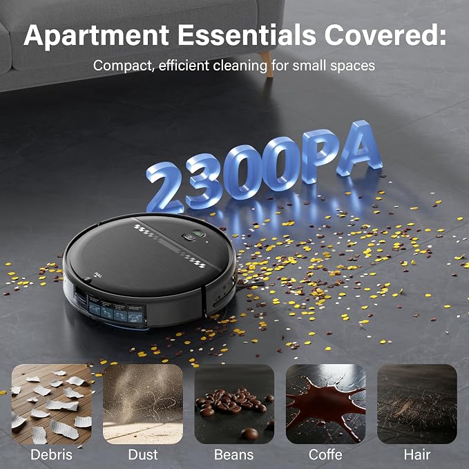 Robot Vacuum and Mop for Pet Hair, 2-in-1 Robot Vacuum Cleaner for Hard Floors&Carpets with 2.87'' Slim Design, Wi-Fi/App/Voice Control, 3D Obstacle Avoidance & Self-Charging
