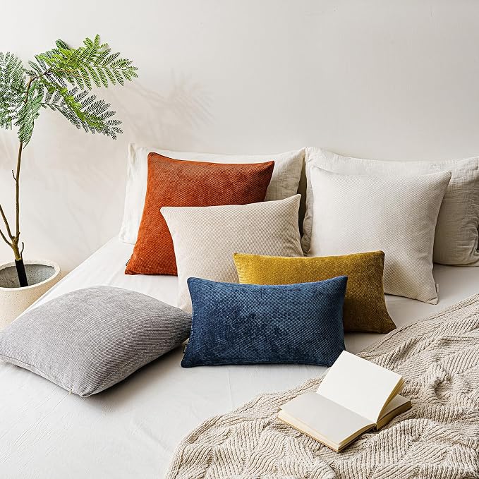 a moment Fall Decorative Throw Pillow Covers Pack of 2,16x16 Inch Yellow | Twill Chenille Cushion Covers for Sofa Living Room Couch Bed