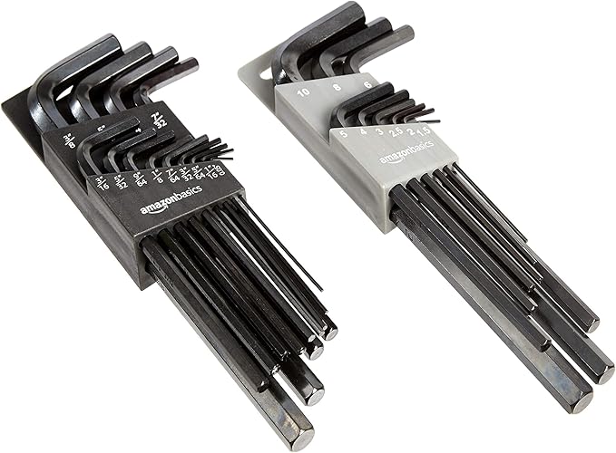Amazon Basics 22-Piece Long Arm Hex Key Wrench Set - SAE/Metric, Chrome Vanadium Steel with Storage Case