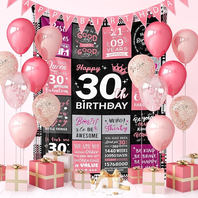 30th Birthday Gifts for Women, Happy 30th Birthday Blanket 50" x 60" | 30 Year Old Birthday Gifts for Women, Daughter, Friend, 1996 30th Birthday Decorations for Her