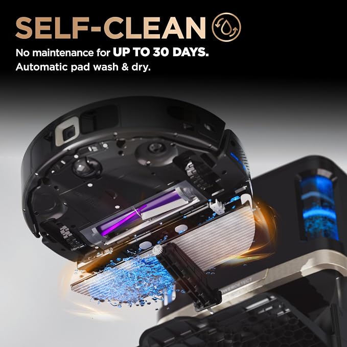 Shark PowerDetect NeverTouch Pro Robot Vacuum & Mop, Black,RV2820ZE | 5 PowerDetect Technologies, NeverStuck, NeverTouch Pro Base (Self-Empty 60-Day, Refill, Pad Wash/Dry), 360° LiDAR + 3D Sensor