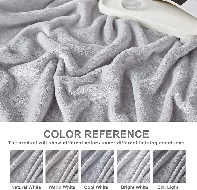 Hansleep Twin Light Grey Fleece Blanket, Soft Flannel Bed Blanket | Fuzzy Cozy Blanket 60x80 Inches, Multi-use for Bed, Sofa, Couch, Travel, Camping, All Season Warm Lightweight Cover