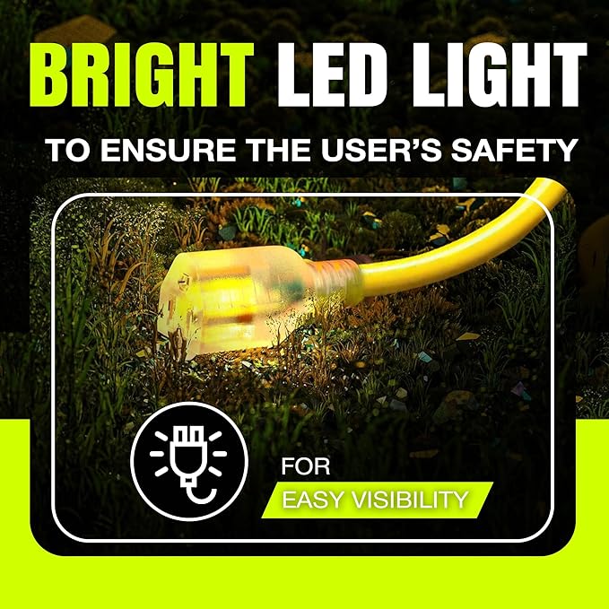 25ft Outdoor/Indoor Extension Cord 12/3 Gauge Extra Heavy Duty 3 Prong SJTW, Waterproof, Flexible Cold-Resistant Long Power Cord,15A 125V 1875W, Yellow by LifeSupplyUSA