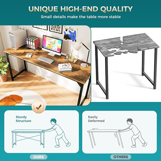 OLIXIS 63 Inch Computer Office Desk for Small Spaces, Writing Gaming Work Desk Modern Study Table with Storage Bag & Headphone Hook Home Bedroom, Rustic Brown | Computer Writing Workstation, Strong Metal Frame, Small Spaces Home Bedroom Dorm, Rustic Brown