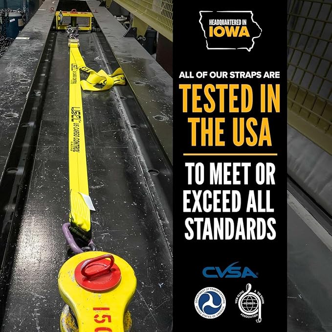 US Cargo Control Wire Hook Ratchet Straps 2 Inch x 12 Foot (2-Pack), 10,000 LBS Break Strength, Yellow 2 Inch Ratchet Straps Heavy Duty with J Hooks, Heavy Duty Tie Downs for Trailers and Trucks