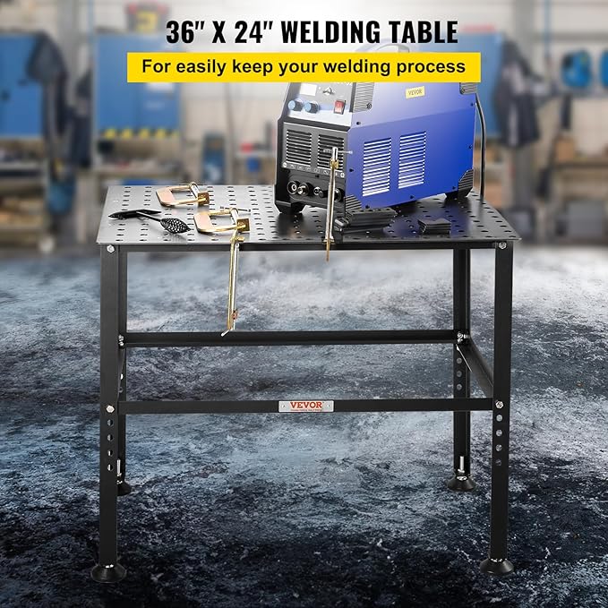 VEVOR Welding Table 36" x 24", 800LBS Capacity Welding Workbench Table, Heavy-Duty Work Bench with 0.63" Fixture Holes and Non-Slip Foot Pads for Welding Assembly Repair Works