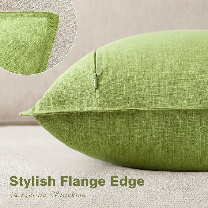 Foindtower Pack of 2, Decorative Linen Solid Throw Pillow Covers Soft Accent Euro Cushion Case Farmhouse Neutral Pillowcase for Chair Couch Sofa Bedroom Living Room Home Decor 24 x 24 Inch Lush Green