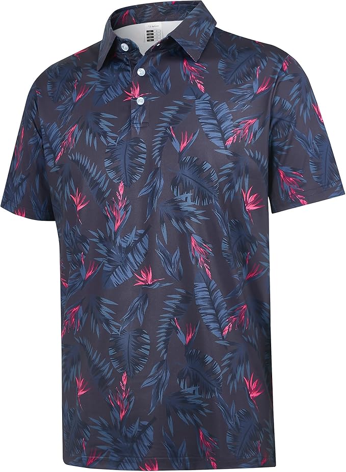 zeetoo Men's Polo Shirts Hawaiian Golf Polos Shirts Short Sleeve Performance Moisture Wicking Mens Golf Shirts